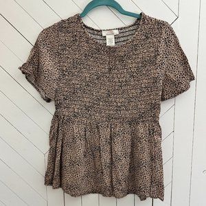 Smocked flowy top with subtle leopard print pattern | urban romantics